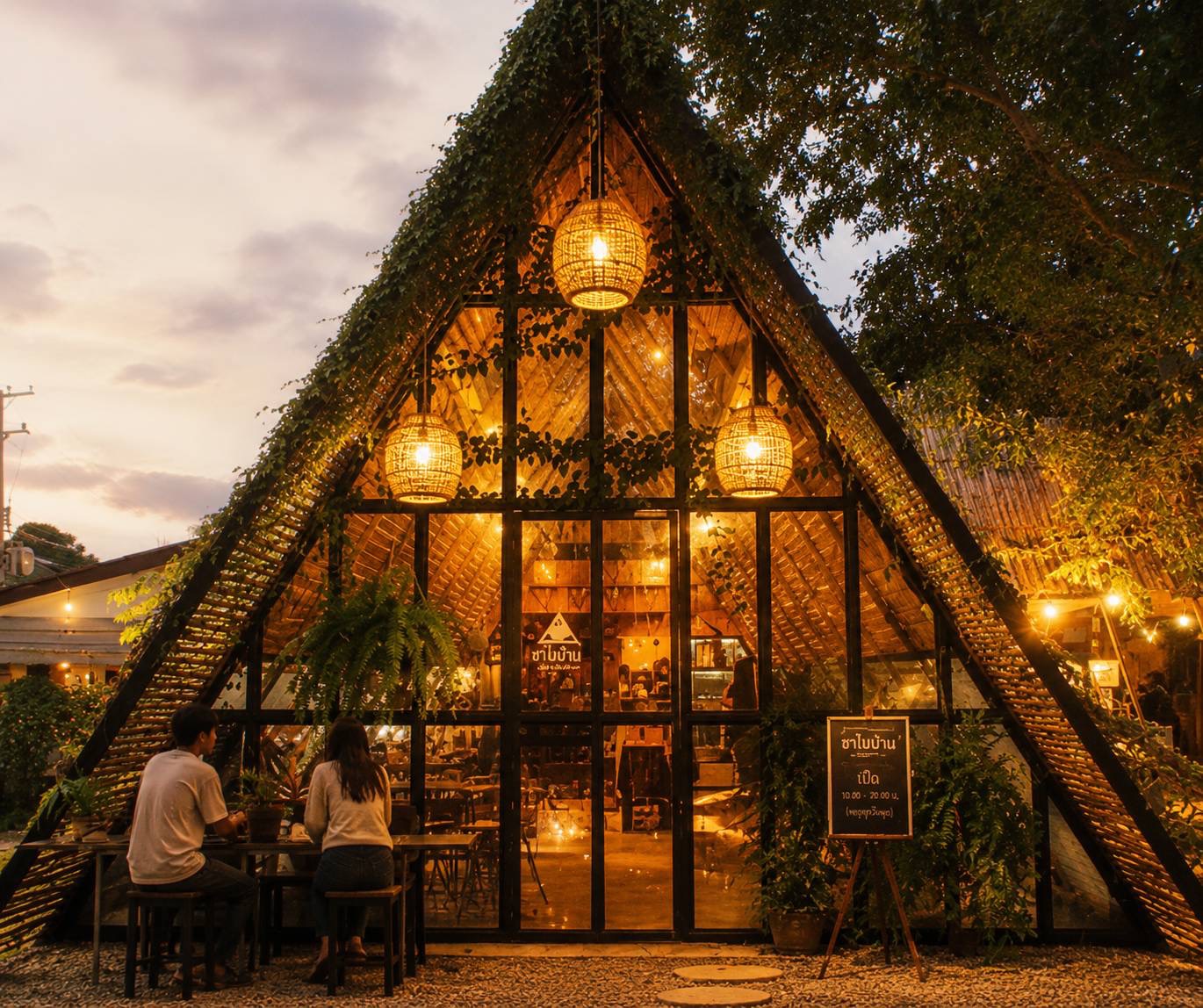 บรรยากาศหน้าร้านฮ้านถึงเจียงใหม่ในช่วงเย็น